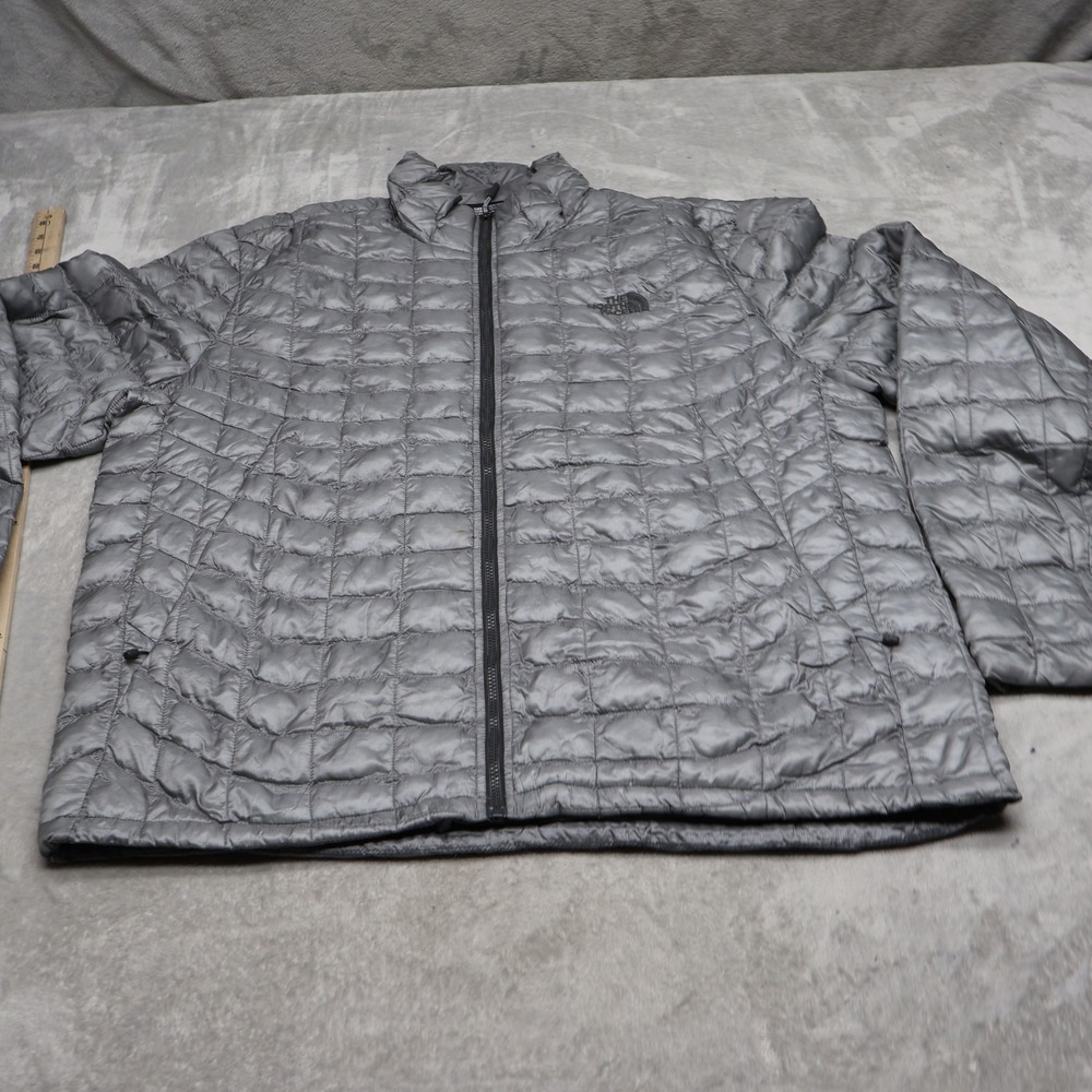 North Face Jacket Mens Large Gray Quilted Insulated Full Zip Thermoball Trekker